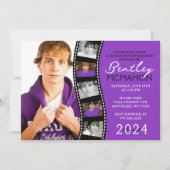 紫と黒のユニークフィルムストリップ6写真卒業 招待状 (正面)