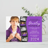 紫と黒のユニークフィルムストリップ6写真卒業 招待状 (スタンド正面)