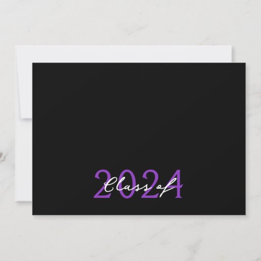 紫と黒のユニークフィルムストリップ6写真卒業 招待状 (裏面)