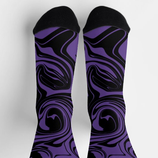 紫と黒のレトロな大理石の渦巻き ソックス (上部)