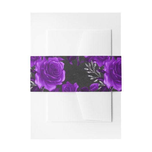 紫と黒のヴィンテージフローラ 招待状ベリーバンド (正面例)