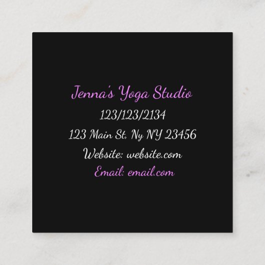 紫と黒の仲介ヨガビジネスカード スクエア名刺 (裏面)