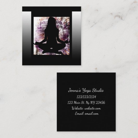 紫と黒の仲介ヨガビジネスカード スクエア名刺 (正面/裏面)