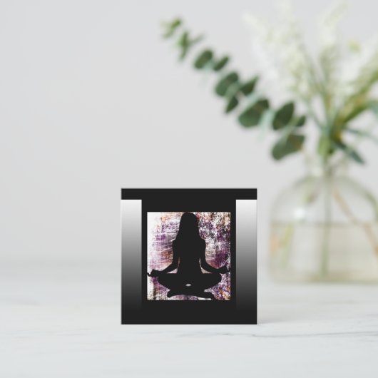 紫と黒の仲介ヨガビジネスカード スクエア名刺 (スタンド正面)