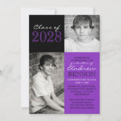 紫と黒の写真の卒業発表 招待状 (正面)