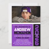 紫と黒の卒業写真のお知らせ 招待状 (正面)