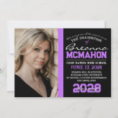 紫と黒の卒業写真のお知らせ 招待状 (正面)