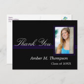 紫と黒の卒業式ありがとうはがき ポストカード (正面/裏面)