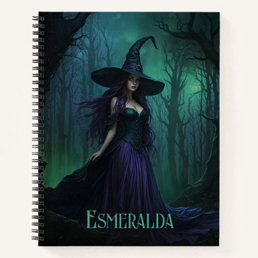 紫と黒の名の邪悪なハロウィーンの魔女 ノートブック (正面)