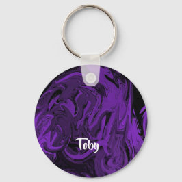 紫と黒の大理石ポリッシュ キーホルダー