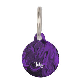 紫と黒の大理石ポリッシュ ペット　ネームタグ
