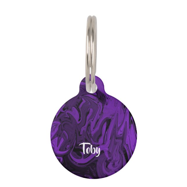 紫と黒の大理石ポリッシュ ペット　ネームタグ (正面)