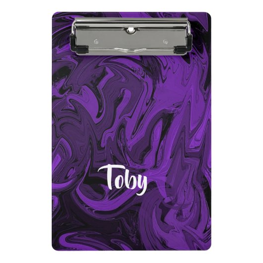 紫と黒の大理石ポリッシュ ミニクリップボード (正面)