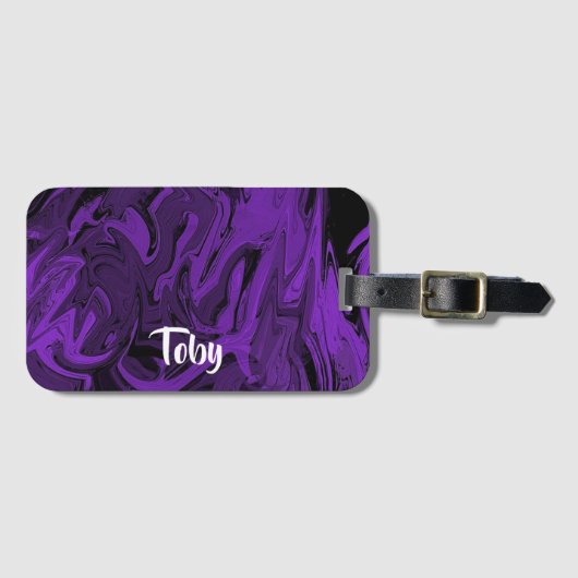紫と黒の大理石ポリッシュ ラゲッジタグ (正面横)