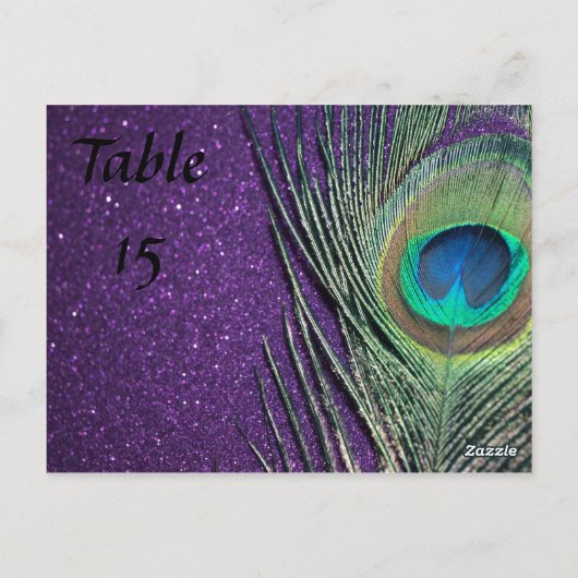 紫と黒の孔雀の結婚テーブル番号 ポストカード (裏面)
