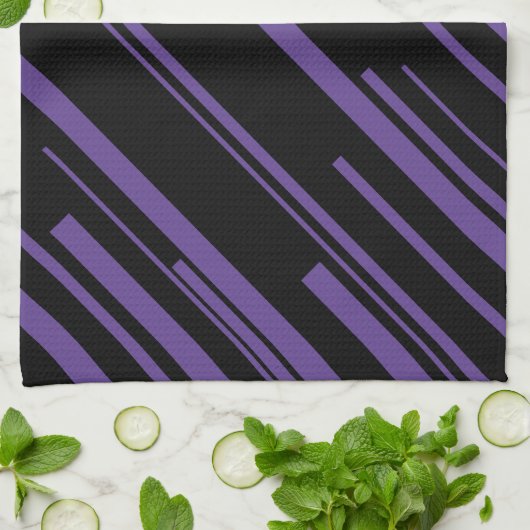 紫と黒の対角線 キッチンタオル (折り畳み)