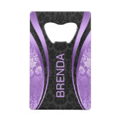 紫と黒の幾何学的デザインダマスクアクセント クレジットカード栓抜き (裏面)