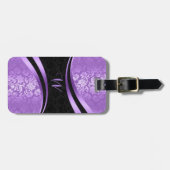 紫と黒の幾何学的フローラマスク ラゲッジタグ (正面横)