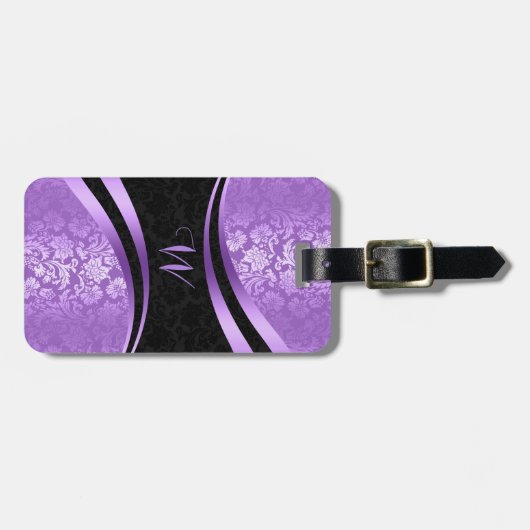 紫と黒の幾何学的フローラマスク ラゲッジタグ (正面横)