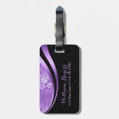 紫と黒の幾何学的フローラマスク ラゲッジタグ (裏面縦)
