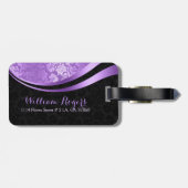 紫と黒の幾何学的フローラマスク ラゲッジタグ (裏面横)