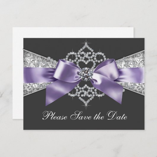 紫と黒の日付を保存 案内ポストカード (正面/裏面)