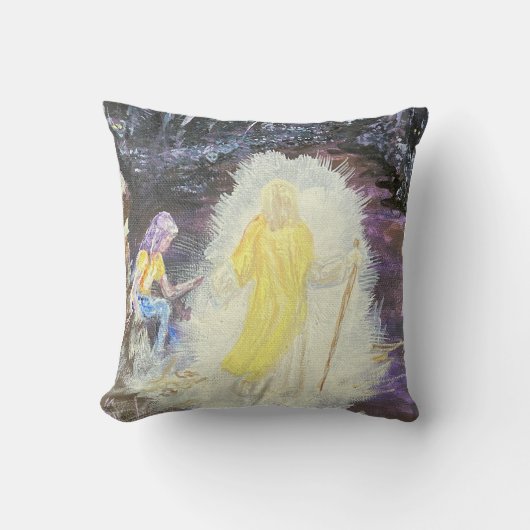 紫と黒の森と光のイエス クッション (正面)