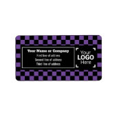 紫と黒の正方形 – チェックされたスモールビジネス ラベル (正面)