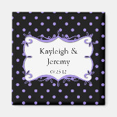 紫と黒の水玉模様は日付を保存 マグネット (正面)