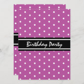 紫と黒の水玉模様パターン誕生日ブランチ 招待状 (正面/裏面)