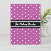 紫と黒の水玉模様パターン誕生日ブランチ 招待状 (スタンド正面)