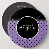 紫と黒の水玉模様ボタン 缶バッジ (正面&裏面)