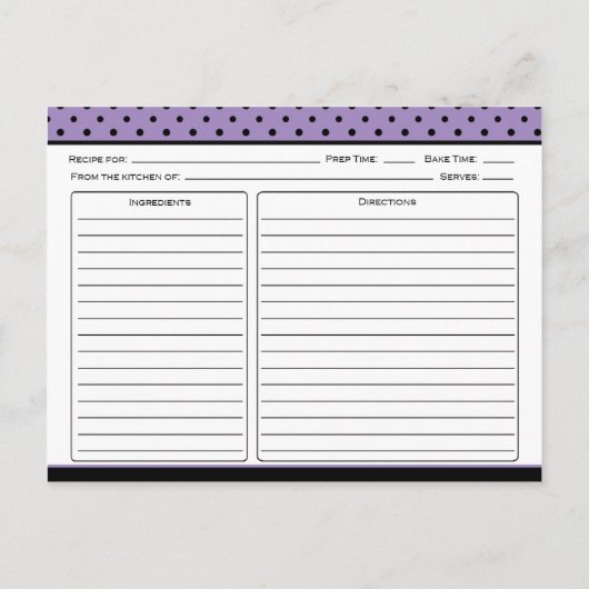 紫と黒の水玉模様レシピカード ポストカード (裏面)