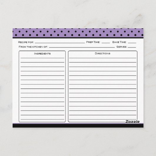 紫と黒の水玉模様レシピカード ポストカード (裏面)