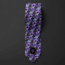紫と黒の水色フローラモノグラム ネクタイ