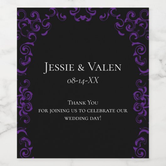 紫と黒の渦巻きゴシッ結婚クス ワインラベル (シングルラベル)