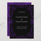 紫と黒の渦巻きゴシッ結婚クス 招待状 (正面/裏面)