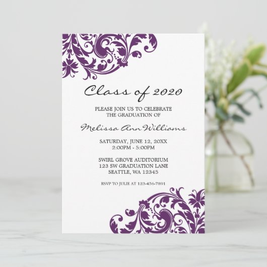 紫と黒の渦巻き旋回の卒業発表 招待状 (スタンド正面)