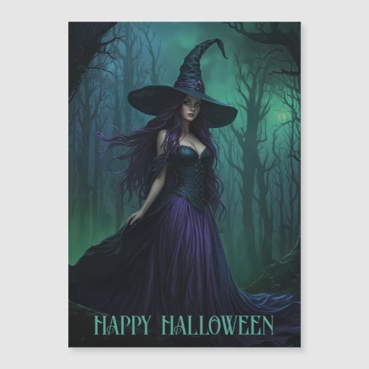 紫と黒の磁気カードのハロウィーンウィッチ (正面)
