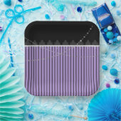 紫と黒の紙ストライププレート ペーパープレート (パーティー)