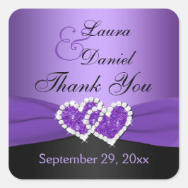 紫と黒の結合ハート結婚のステッカー スクエアシール