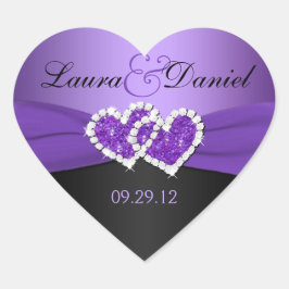 紫と黒の結合ハート結婚のステッカー ハートシール