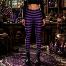 紫と黒の縞模様のハロウィーン魔女 レギンス