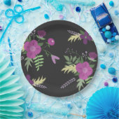 紫と黒の花デザイン ペーパープレート (パーティー)