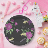 紫と黒の花デザイン ペーパープレート (パーティー)