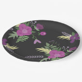 紫と黒の花デザイン ペーパープレート (アングル)