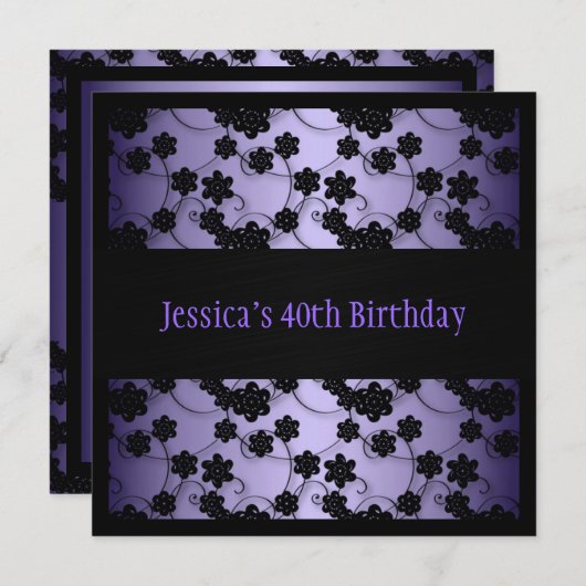 紫と黒の花40歳の誕生日 招待状 (正面/裏面)