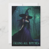 紫と黒の邪悪なハロウィーンの魔女パーティー 招待状 (正面)