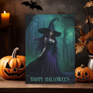 紫と黒の邪悪なハロウィーンの魔女 カード