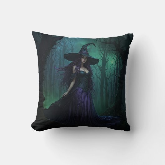 紫と黒の邪悪なハロウィーンの魔女 クッション (正面)